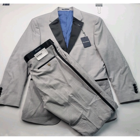 Jos. A. Bank SLIM FIT - 40S - Wool Tuxedo Suit - Gray Black Trim - New